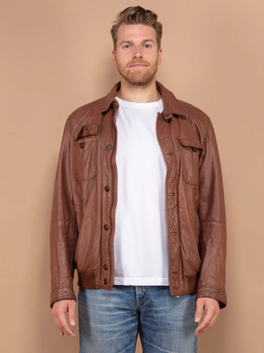 Vintage 00's Men Leather Jacket in Brown