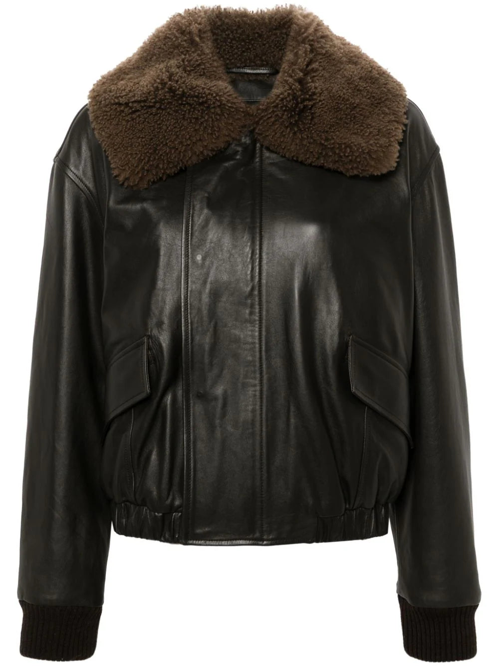 Premium Shearling Collar Leather Jacket - For Women