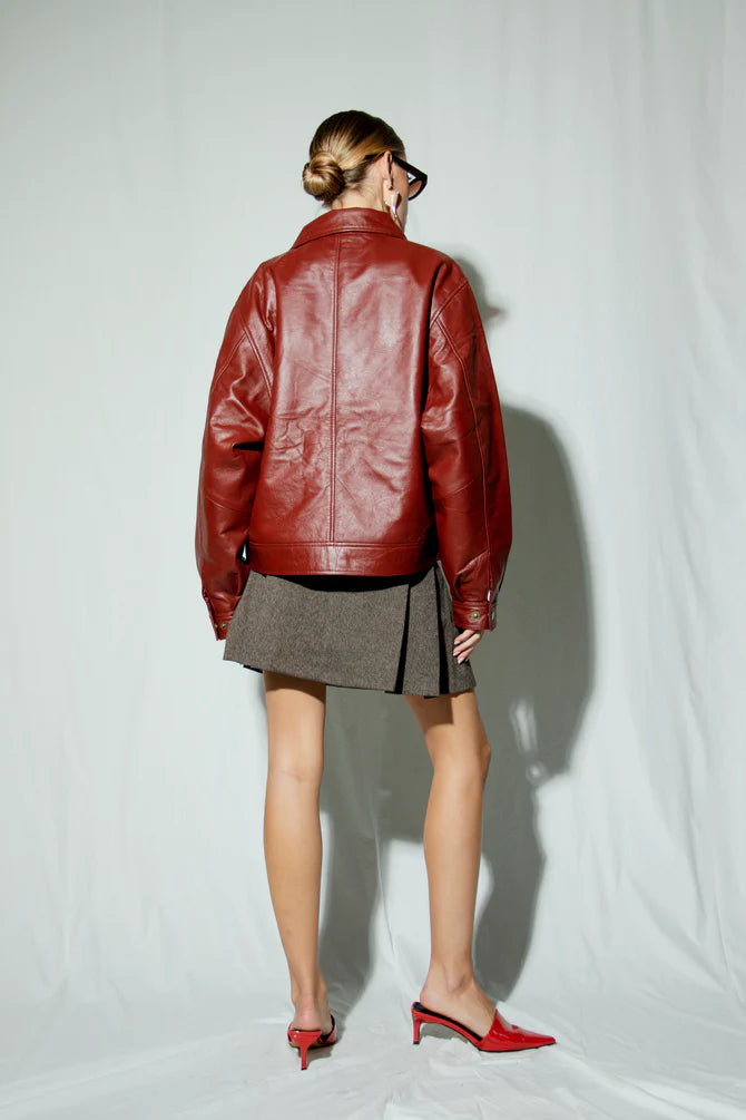 Kaia Oversized Boxy Leather Jacket - For Women