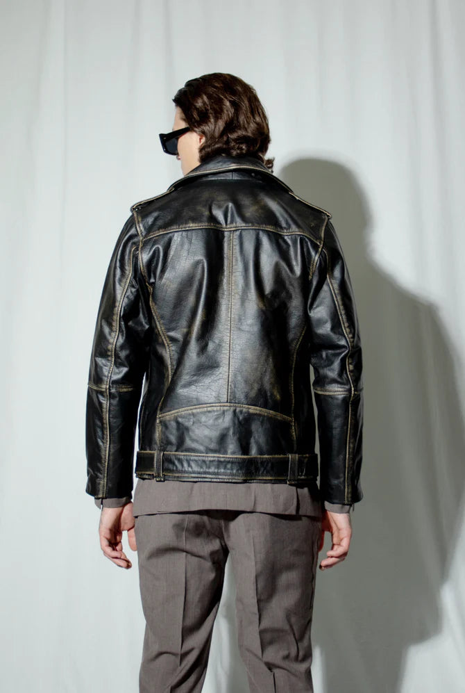 Rodeo Distressed Black Biker Jacket - For Men