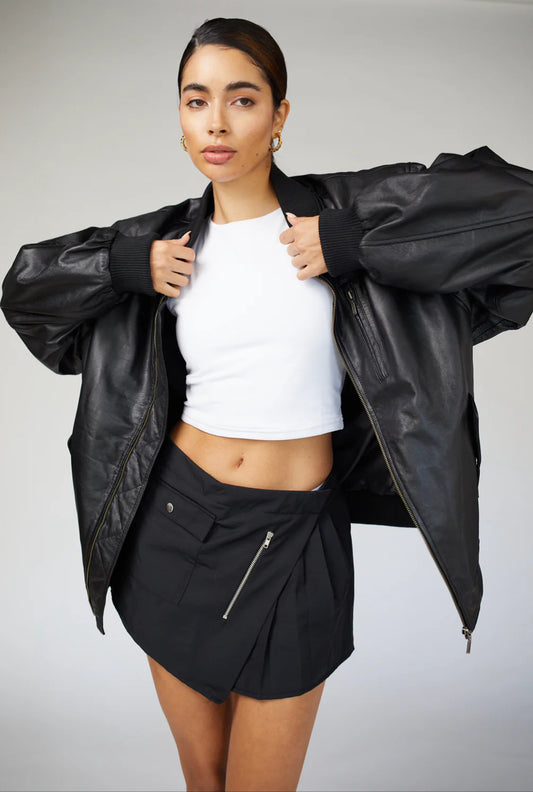 90’s Oversized Bomber Leather Jacket For Women