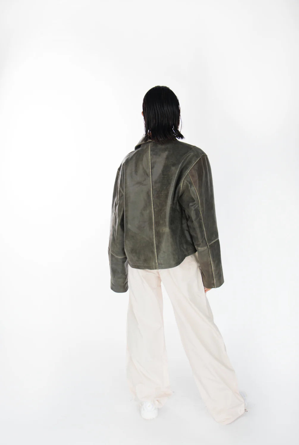 Mabel Distressed Boxy Leather Jacket - For Women